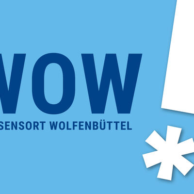 Logo des WOW WissensOrt Wolfenbttel auf hellblauem Hintergrund